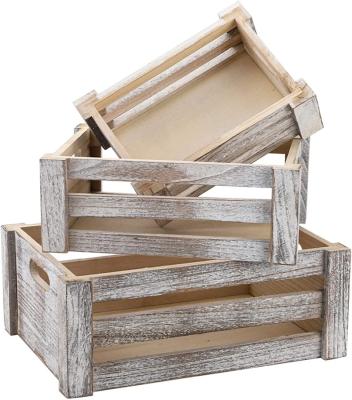 China Europe Design Custom Rustic Home Decor Wooden Box 3 Pieces Handmade Storage Container Fruit Basket for sale