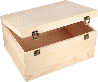 China Europe Pine Natural Box Unpainted Wooden Box For Crafts DIY Wooden Box With Hinged Cover for sale