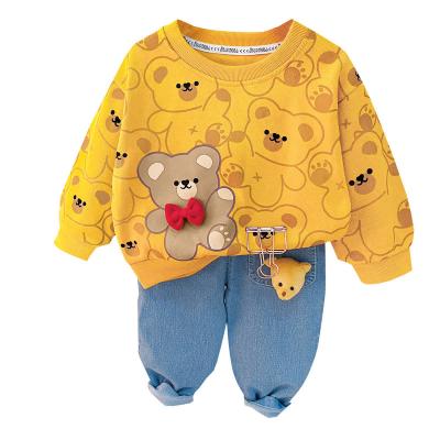 China Fashion and leisure Boys' suit Spring and Autumn 2023 new baby western children's clothes spring bear crewneck sweater T-shirt denim trousers two-pi for sale