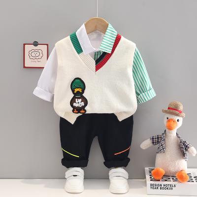 China Formal Autumn kids clothing sets Boys V-Neck Vest Sweater Plaid Shirt Black Pants Children casual clothes boys for sale