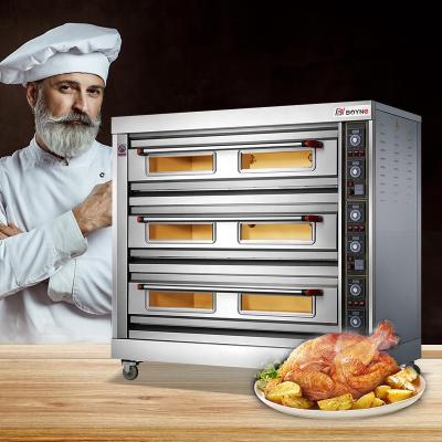 China Hotels Restaurant Hotel Kitchen Bakery Oven Electric 3 Layer 9 Trays Oven Temp Control for sale