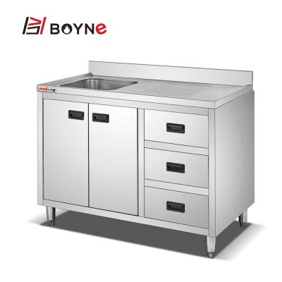 China Restaurant Kitchen Stainless Steel Single Head Sink Adjustable Height Customized Wash Table With 3 Drawer Cabinet for sale