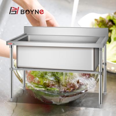 China Faucetless Commercial Kitchen Customized Large Head 304 Grade Stainless Steel Single Wash Kitchen Sink for sale