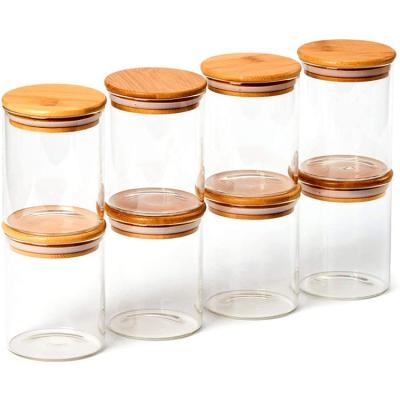 China Freshness Keeping High Quality 8 Pieces Set Reusable Eco Round Trumpet Kitchen Storage Glass Bottles Jars for sale