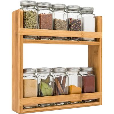 China Viable Custom Wholesale Logo 2 Tier Tiered Natural Bamboo Wall Mount Kitchen Storage Spice Rack Organizer for sale