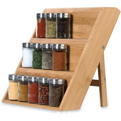 China Large Multifunctional Sustainable Kitchen 3-Tier Tray Organizer Bamboo Wooden Spice Rack Versatile For Drawer for sale