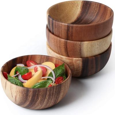 China Wholesale 100% Sustainable Natural Eco Friendly Custom Logo 6.3 Inch Acacia Fruit Oatmeal Snack Dough Wooden Salad Bowl for sale