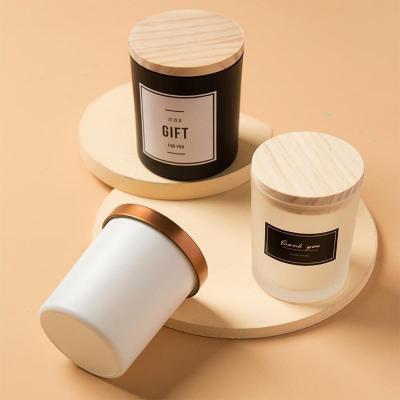 China DIY Classic Modern Handmade Custom Printed Private Label White Frosted Matte Glass Candle Jar With Metal Lid for sale