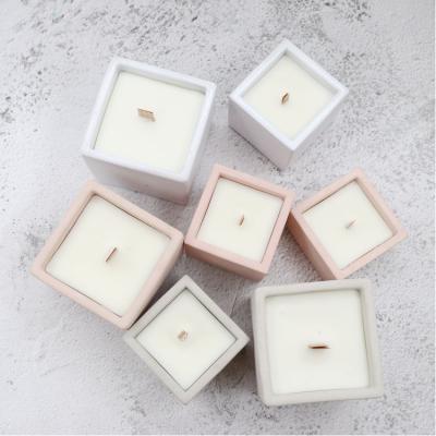 China New Material Unique Classic Small Mini Pink Square Cement Concrete Custom Logo Color Candle Jar 5oz 8oz for sale