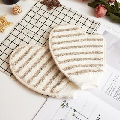 China EXFOLIATING Unique Custom Gray Stripes Bulk Body Care Reusable Exfoliating Bathing Gloves for Shower Exfoliator for sale