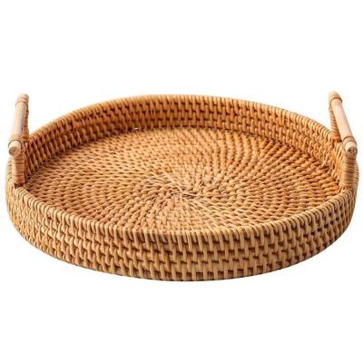 China China Sustainable Style Supplier Custom OEM Travel Picnic Rattan Craft Eco-friendly Outdoor Food Serving Tray for sale