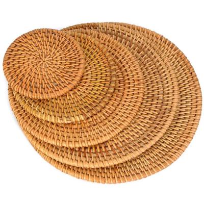 China New Design Coffee Garden Coffee Cup Sustainable Creative Reusable Custom Wicker Dining Table Round Rattan Place Mat for sale