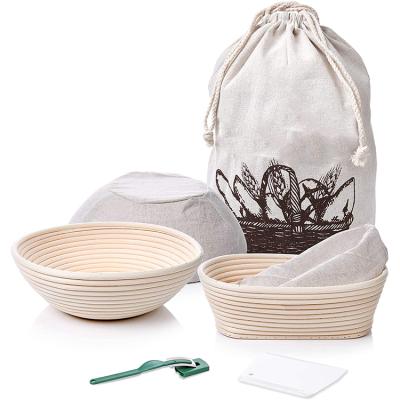 China Small 2 Piece 28cm Sustainable Creative Natural Wood Rattan Oval Combination Bread Proofing Basket Set With Liner for sale