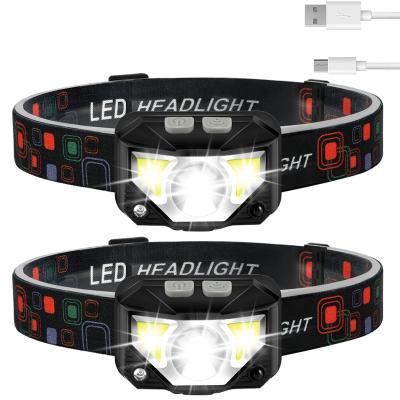 China Fishing Factory Camping Recycling Current Wholesale Waterproof LED Headlight With Red Light 8 Modes White Motion Sensor Rechargeable Head Lamp For Outdoor for sale