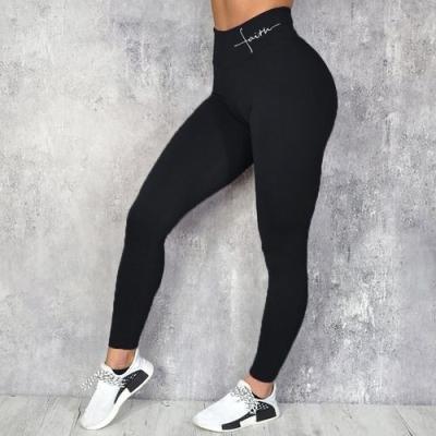 China Dropshippin Breathable High Waisted Faith Letters Printed Slim Stretchy Sports Workout And Gym Casual Fitness Yoga Leggings Women Long Panties for sale