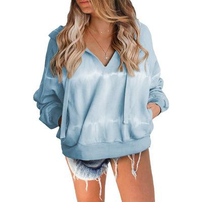 China New style QUICK DRY tie dye loose windproof hoodie long sleeve shirt casual top ladies for sale