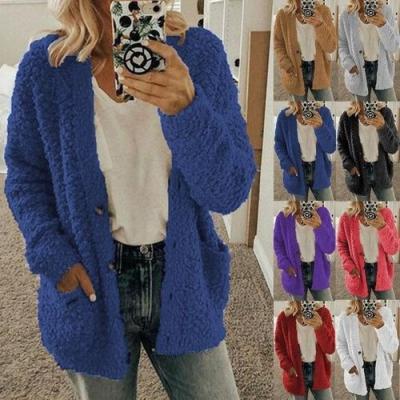 China Anti-wrinkle S-5XL Plus Size Casual Pocket Plush Fleece Thick Warm Loose Sweater Autumn Winter Sweaters Women Cotton Cardigan for sale