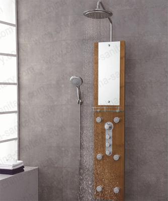 China Metered Faucets Bathroom Fitting Luxury Thermostat Shower Wooden Panel Easy To Use for sale