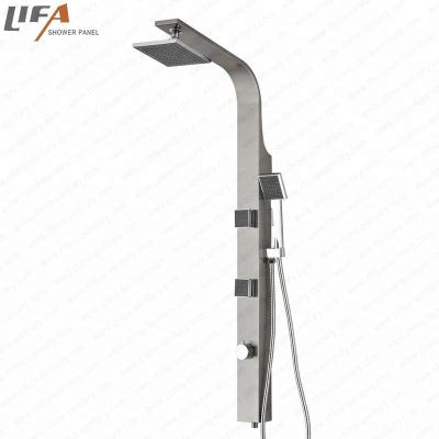 China Cheap Sales Contemporary Professional Shower Faucets Price Metered Spray Shower Column Brushed Panel for sale