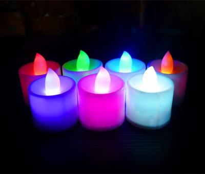 China Flameless Colorful Battery LED Tealight Tealight Candle Lights Hot Selling Mini Button Battery Operated Plastic Electric Plastic Christmas for sale