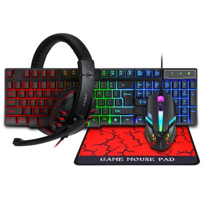 China TF800 RGB Waterproof Keyboard 4 in 1 Gaming Keyboard Mouse Pad Earphone Kit Set Keyboard Mouse Combo for sale