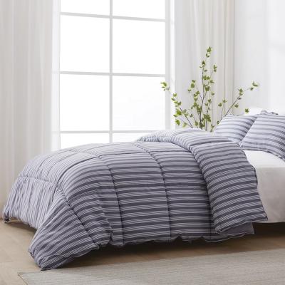 China Gray Striped Comforter Set White Home Vertical Ticking Stripes Pattern Queen Size Comforter With 2 Pillow Shams for sale