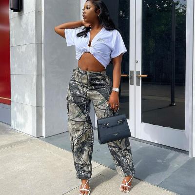 China Wholesale Fashion Camouflage Cargo Loose Pants Waterproof With Pockets Casual Loose Trousers For Women for sale