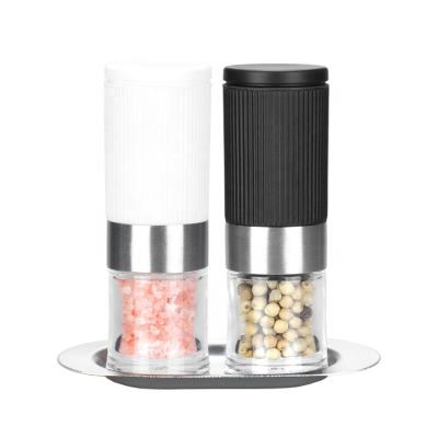 China 18/8 Stainless Steel Sustainable Ring Ceramic Grinder Mini Salt and Pepper Mill Set with Stainless Steel Base for sale