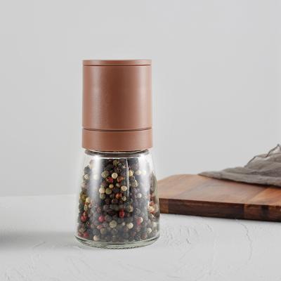 China 140ML Viable Glass Jar and 18/8 Manual ABS 304 Stainless Steel Ring Ceramic Core Spice Salt Plastic Pepper Grinder for sale