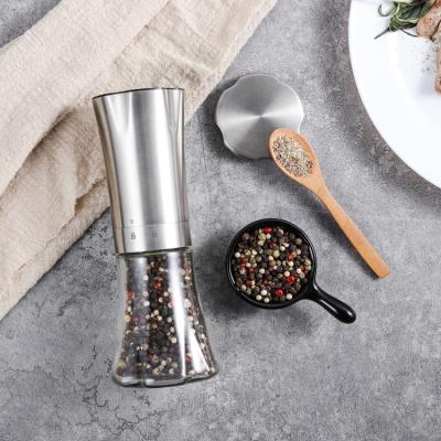 China Viable 6xAAA Battery Gravity Salt Pepper Spice Grinder 18/8 Stainless Steel 304 Stainless Steel Electric Ceramic Grinder With 200ml Glass Jar for sale