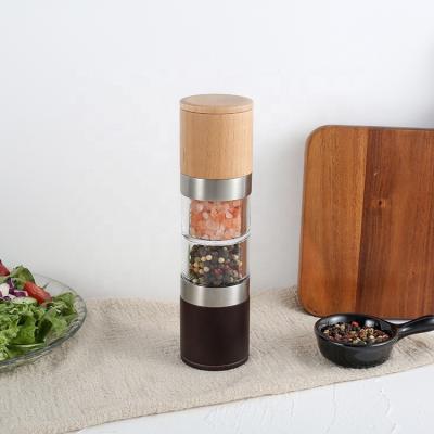 China Sustainable Wooden Spice Grinder 2 in 1 Salt and Pepper Grinder Manual Hand Grinder Salt and Pepper Grinder for Spices for sale