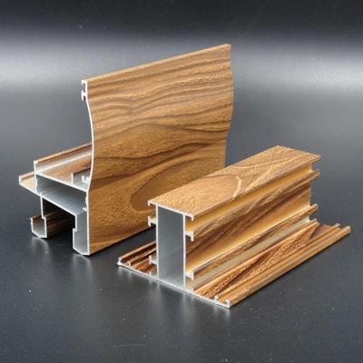 China Libya & Algeria Wood Grain Aluminium Profile For Door And Window for sale