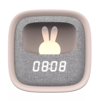 China Modern Free Sample New Style LED Rabbit Lamp For Kids Bedside Touch Sensor Faucet Control Clock Bunny Night Light With Alarm for sale