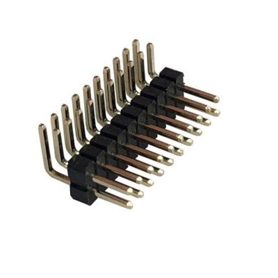 China Board To Board 1.27mm Pin Headers 0.050inch Double Row Pin Headers Right Angle Dip Male Connectors PR20B03HBDN for sale