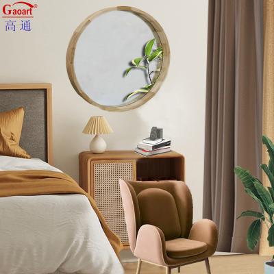 China Wood Frame Glass Mirror Rustic Arch Bathroom Round Sticker With Modern Stylish Style for sale