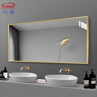 China Popular Design Gold Silver Framed Wall Vanity Small Metal Sticker Bathroom Frame Mirror for sale