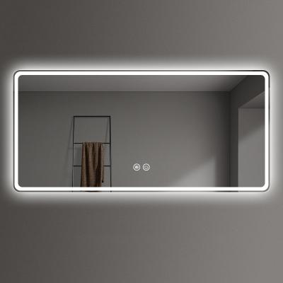 China Rectangle Illuminated Bathroom Vanity Mirror With Screen Touch Switch And Waterproof LED Strip for sale