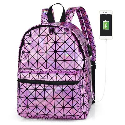 China With USB Pink Glitter PU Leather Geometric Ladies Ladies Backpack For Women for sale