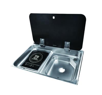 China With faucet stainless steel sink and induction cooker combined with tempered glass lid for RV caravan yacht for sale