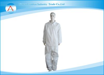 China White Waterproof Non Woven Disposable Protective Coverall With Elastic Cuffs + Front Zipper for sale