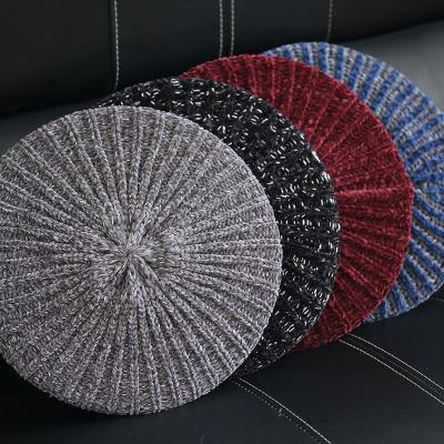 China Striped Chenille Snood Beret With Stripe Soft Knit Beanie Berets for sale