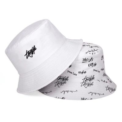 China Prevent From Fisherman Cotton Sun Burn Letter Graphic Reversible White And Black Bucket Hat for sale