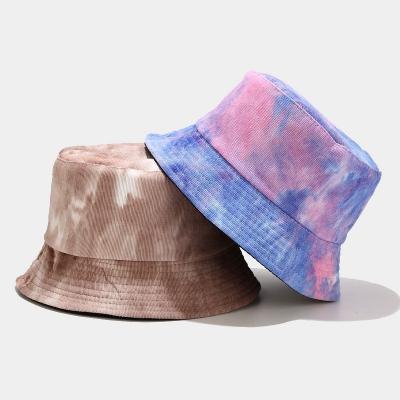 China Reversible Picture Corduroy Bucket Hat Custom Logo Cotton Tie Dye Fisherman Women Hat For Spring for sale