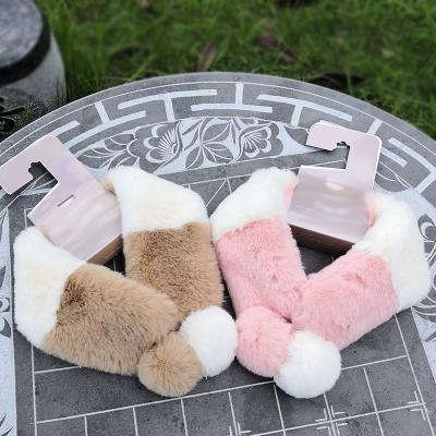 China Short Faux Fur Other Scarves Designer Ladies Winter Scarf With Strips for sale