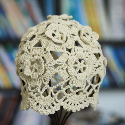 China Picture crochet flower retro hollow snood fit knit beret crochet skull cap summer hair cover for sale