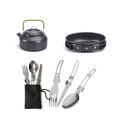 China Combination Hot Outdoor Camping Pot Set Selling Amazon Folding Pot and Portable Enamel Cast Iron Cookware Set for sale