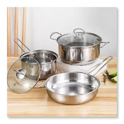 China Pot and Pan Cookingware Set Cooking Stick Kitchen 3Pcs Pot Pressed Kitchen Hot Sale New Non Viable for sale