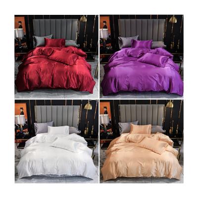 China Hot Satin Silk Bedding Anti-pull Amazon Selling European Home Pillowcase And American Border Textile Bed Skirt 3Set for sale