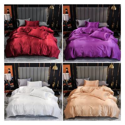 China European and American Border Hot Selling Satin Silk Bedding Anti-pull Home Pillowcase 3Set Textile Bed Skirt for sale