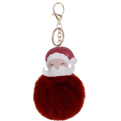 China Christmas 2021 Christmas Decoration Supplies Christamas Santa Claus Ball Keychain Fox Fur Pom Pon Ball Keychain for sale